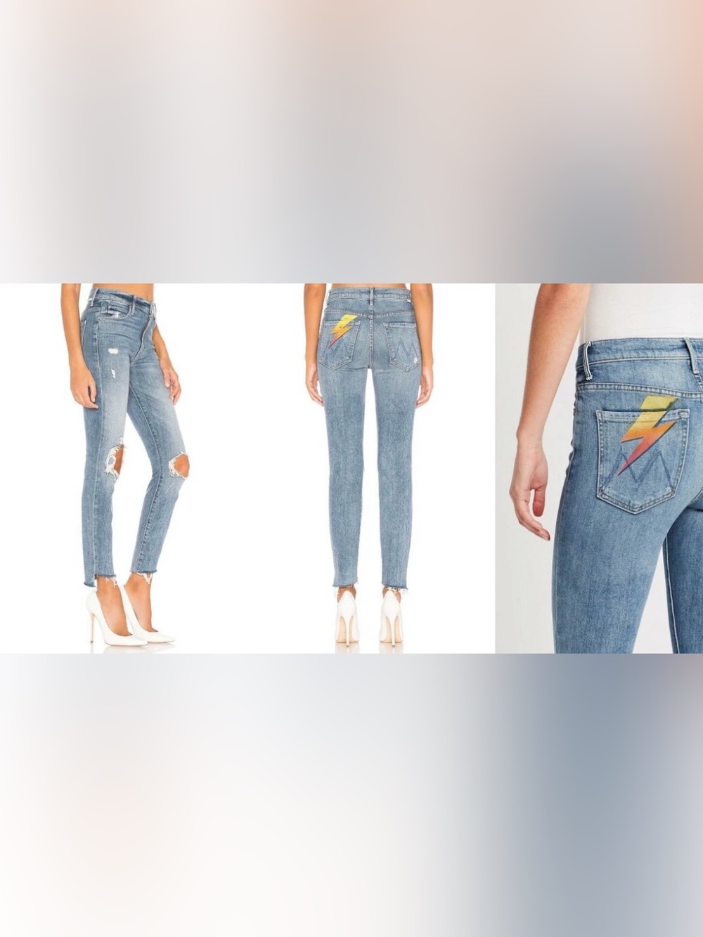 MOTHER Light Blue Skinny Jeans with Lightning Patch